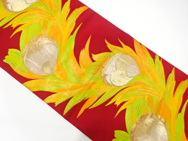 孔雀羽根模様織り出し　袋帯